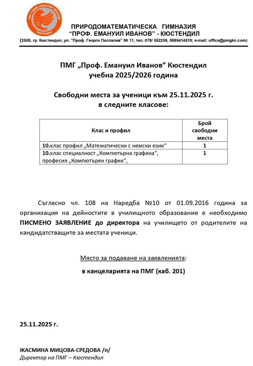 svobodni mesta 25.11.2025