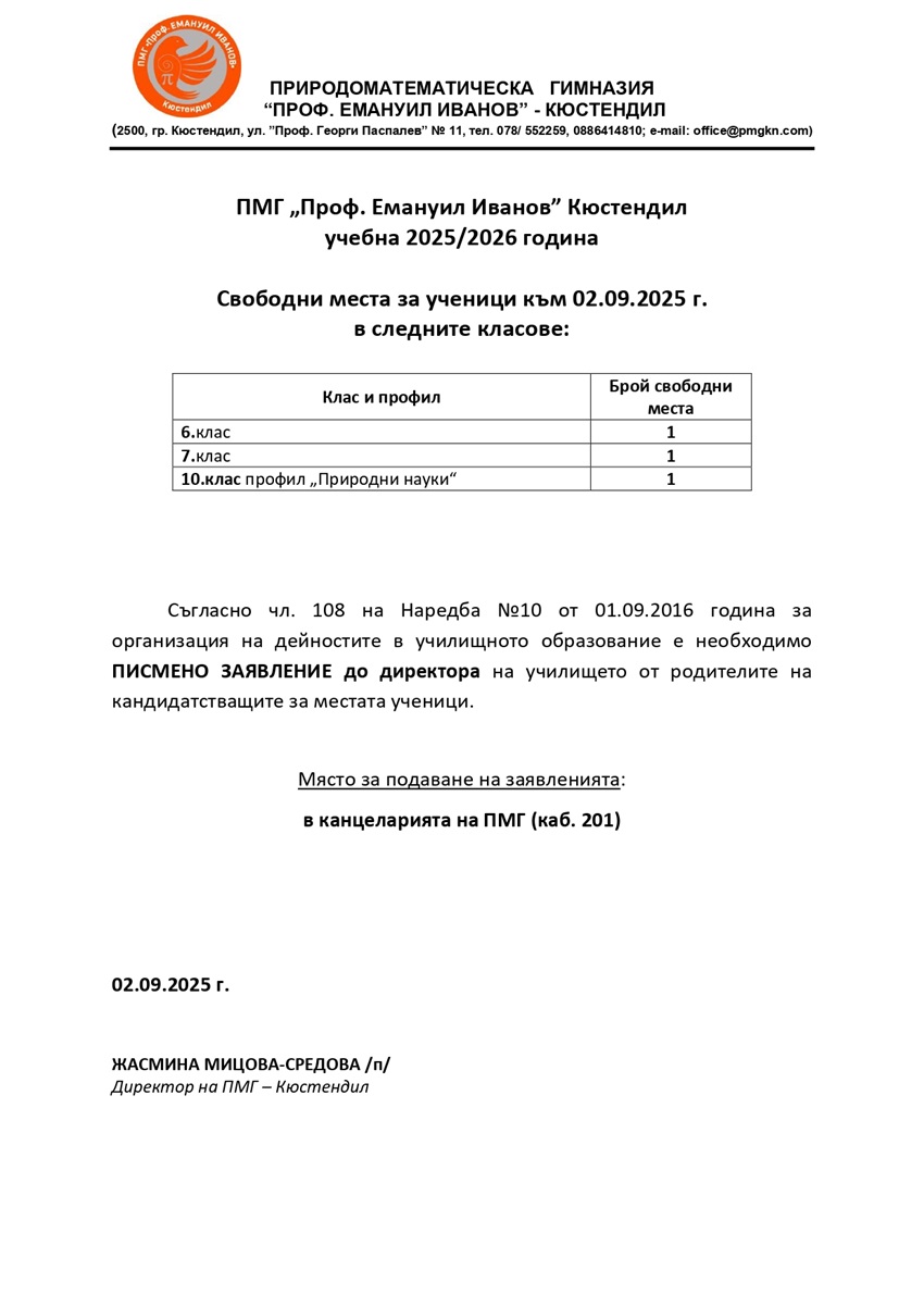 svobodni mesta kam 02.09.2025