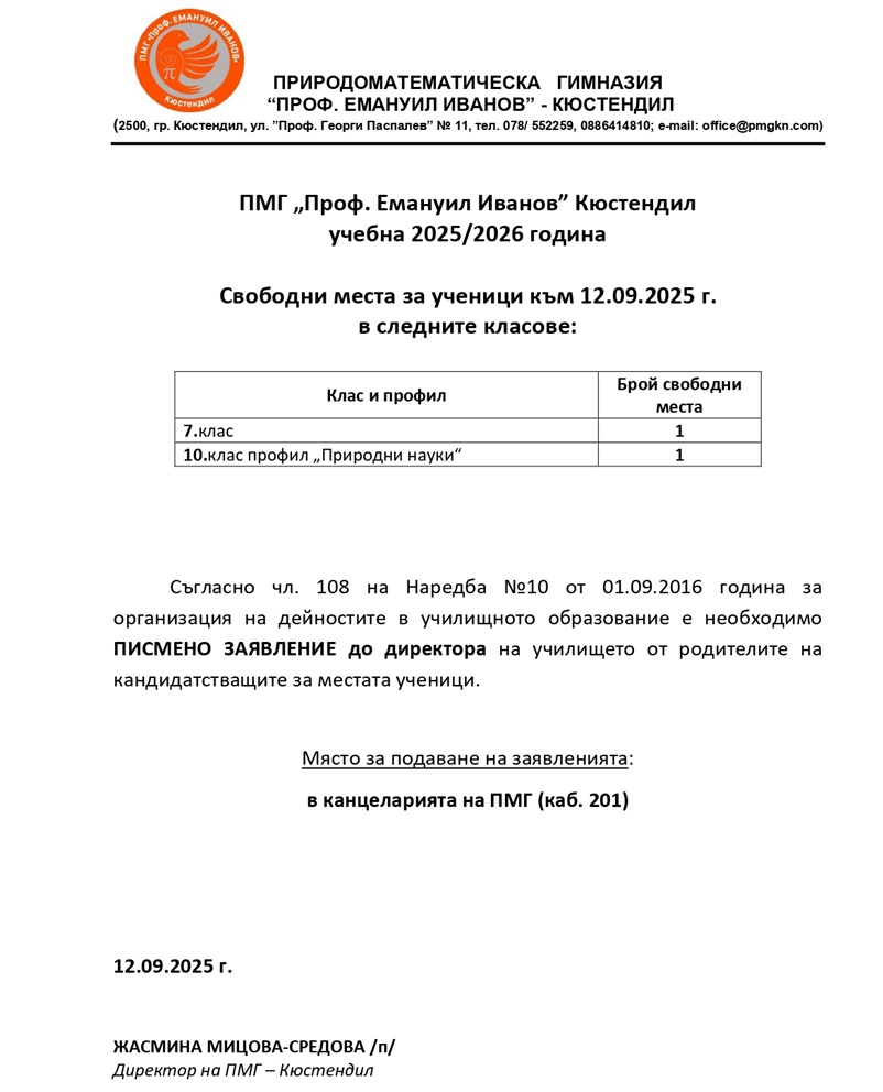 svobodni mesta kam 12.09.2025